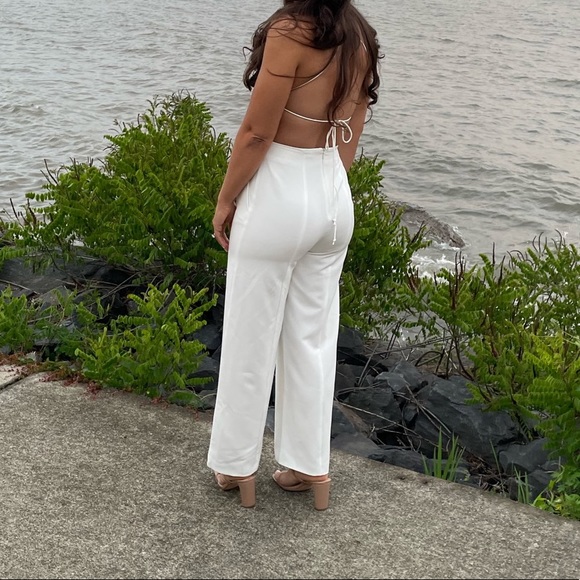 White jumpsuit. Worn once for my rehearsal dinner. - Picture 2 of 4